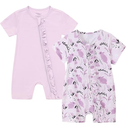 JunNeng 2Pcs Baby Girl Viscose from Bamboo Sleeper, 2 Way Zipper Romper, Short Sleeve One Piece 0-18 Months