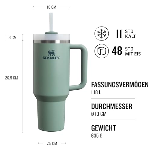 Stanley Quencher H2.0 Flowstate Trinkflasche Mit Strohhalm 1.2L - Thermobecher Kühlt 11 Stunden - 48 Stunden Eisgekühlt - Spülmaschinenfest - Thermosflasche BPA Frei - Edelstahl Trinkbecher - Shale
