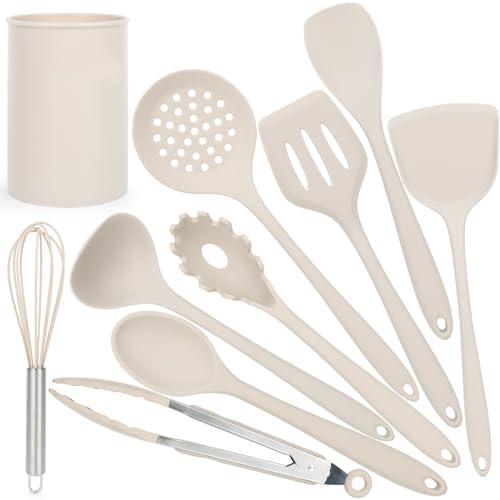 HAKSEN 10PCS Silicone Cooking Utensils Set, Heat Resistant Kitchen Utensils Silicone Spatulas Set Gadgets Tools Set for Nonstick Cookware Dishwasher Safe