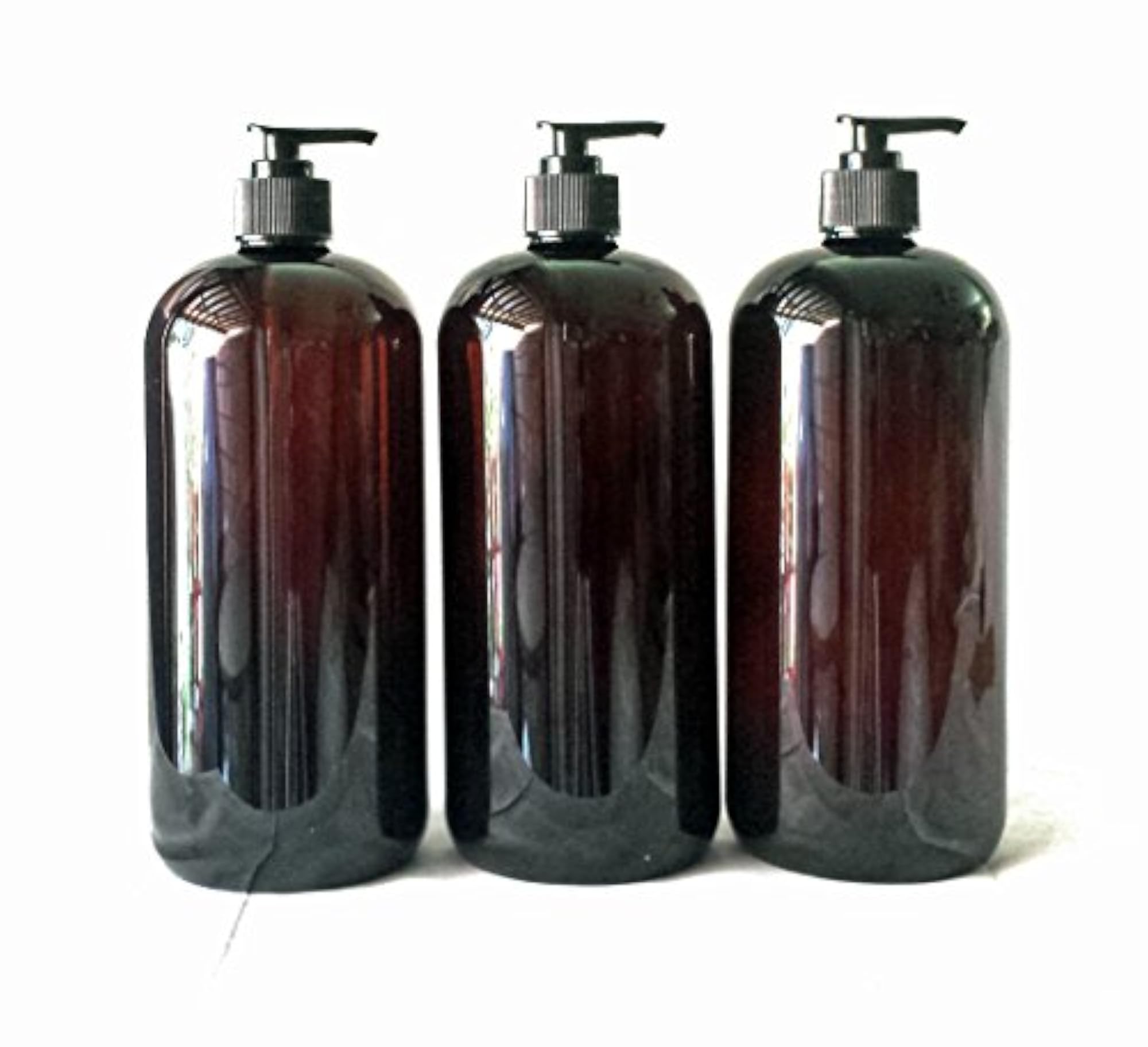 32 oz Amber Plastic PET Plastic Bottle with Black Hand Lotion Pump