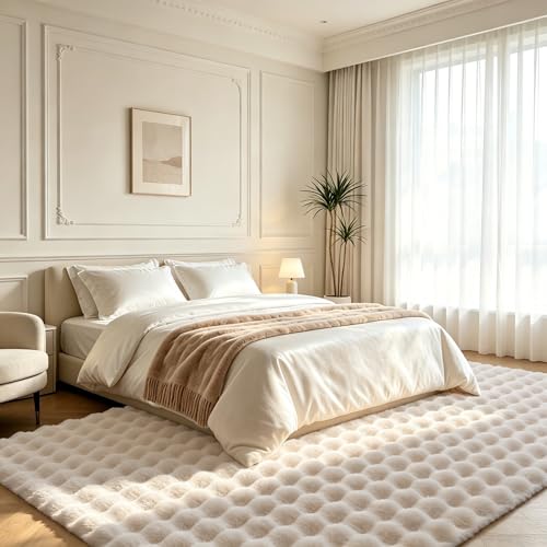 Tapete de peluche blanco crema 8'x10' suave y esponjoso miniatura 2