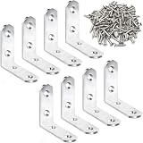 Paquete de 8 soportes de esquina en L de acero inoxidable de 2 pulgadas para estantes de madera, soportes de ángulo recto de 90 grados con tornillos