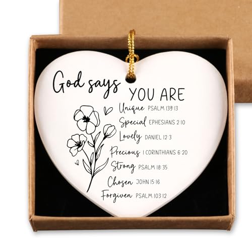 Christian Gifts for Women Men Christian Gifts for Women Faith Religious Gift for Friends Female Inspirational Gift Christmas Tree Decoration Ceramic Heart Ornament