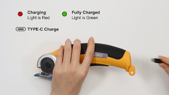 CHANGEMOORE 5V Cordless Electric Scissors For Cutting Fabric Cardboard Replacement 1 Blade Led Light Safety Lock Charger Storage Box Rotary Cardboard Cutter For Box Plastic Carpet B
