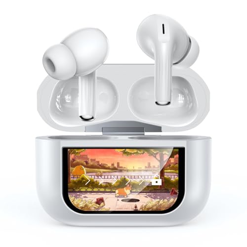 イヤホン bluetooth ワイヤレスイヤホン 【2025 年新登場·多機能タッチスクリーン·ANC 対応 】Bluetooth5.4 ぶるーとぅーす ブルートゥース イヤホン探し IPX7防水 ノイズキャンセリング 最大48時間再生時間 自動ペアリング マイク付き ENC通話 HiFi音質 Type-C充電 小型/軽量 iPhone/Android/Pad適用 スポーツ/通勤（白）