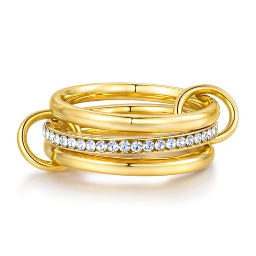 Joo&Rind Stapelbar Ringe Damen Gold – Stapelring Anlaufbeständiger Edelstahl Gold Linked Ring, Modisches Schmuckset für Alltag & besondere Anlässe (3er-Set, 18.75 (59.5))