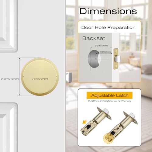 EHOMEWARE 1 Pack Gold Door Knob Interior, Bedroom Door Knobs with Lock, Keyless Privacy Door Knob, Heavy Duty Bathroom Door Handle, Universal Left/Right Fit, Satin Brass Round Design by EHOMEWARE - Image 8