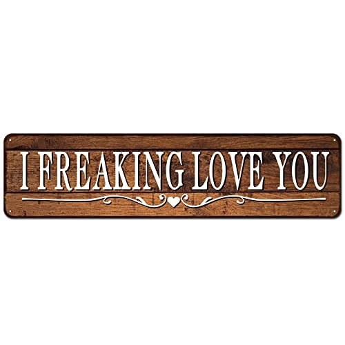 CIVOTIL Gifts Funny Inappropriate Sign, I Freaking Love You 4 inch by 16 inch Rustic Wall Art, Decorative Tin Signs, Valentine's Day Decorations