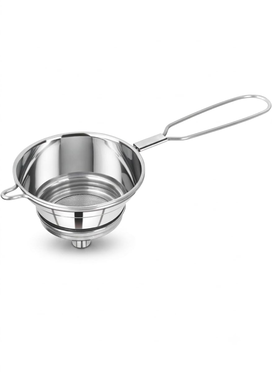 stainless steel 2-in-1 tea strainer & funnel with removable mesh filter | heavy-duty milk tea &all liquid filter with handle for kitchen use