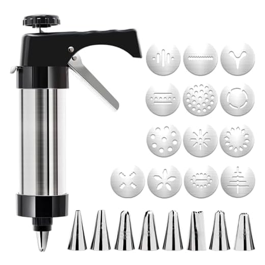 Ht Viik Cookie Press Gun Set,Stainless Steel Cookie Maker,Icing Decoration Press Gun Kit,with 13 Discs and 8 Icing Decorating Nozzles,for Home DIY,Biscuit Maker and Decoration (Normal Packaging)