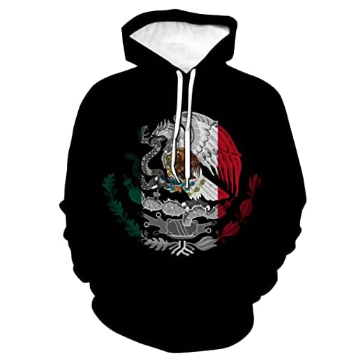 Hisayhe Men Women Long Sleeve Hoodie Sweatshirt Mexico Flag 3D Print Casual Hooded Pullover,Colour1,XL