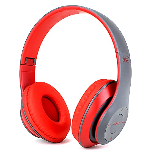 Fone De Ouvido Bluetooth Sem Fio Dobrável Headphone Com Microfone (Vermelho-cinza)