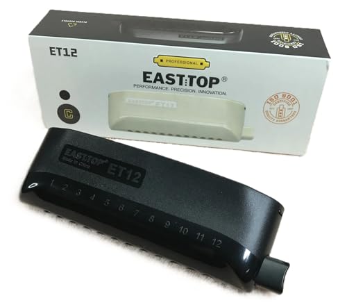 Image of Easttop East Top ET-12 Chromatic Harmonica, Mouth Organ 12 Holes, Key of C, Professional Grade, Black