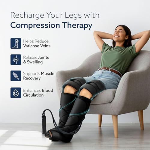 Image of AGARO MAGMA Air Compression Leg Massager, Leg Foot Calves Thigh Massage Machine with Handheld Controller for Muscle relaxation and Blood Circulation (Black)