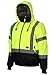 Pioneer High Visibility Safety Bomber Jacket for Rain - Hi Vis, Waterproof, Reflective, ANSI Class 3, Work Coat with Detachable Hood for Men - Yellow/Black