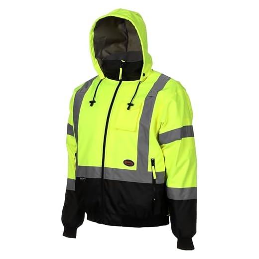 Pioneer High Vis Safety Bomber Jacket for Men – Waterproof Reflective Rain Gear – Class 3 – Detachable Hood – Yellow/Black