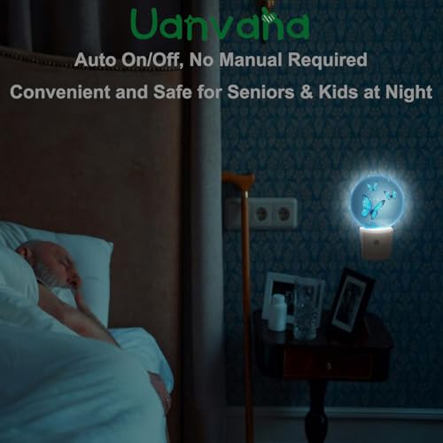 Image of Butterflies Over Lake Nightlight Blue Magical Butterfly Morphy Wings Shine Stars Plug-in Night Light LED Auto on /Off for Women Girls Bedroom Bathroom Wall Light
