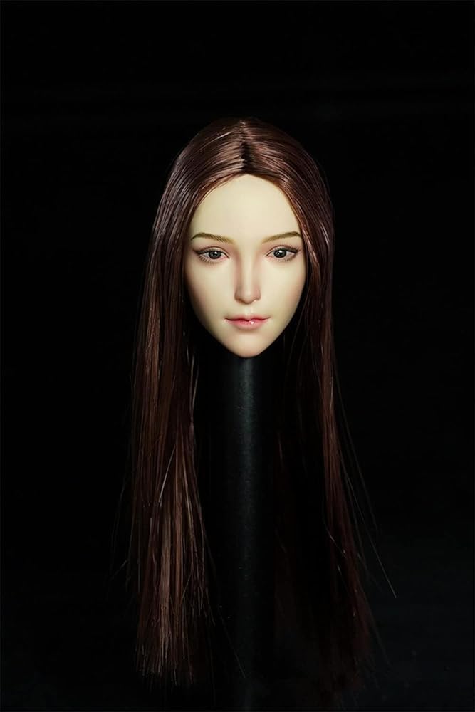 Tête de femme 1/6 sculptée de fée aux finitions premium et cheveux longs marron AMITD
