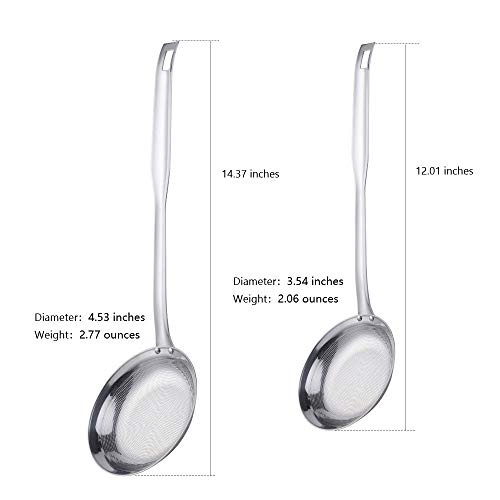 2 Piece Hot Pot Fat Skimmer Spoon Color Me 18/8 Stainless Steel Fine Mesh Food Strainer With Long Handle Oil Filter Deep Fryer Scoop Kitchen Skimmer For Skimming Grease, Foam And Gravy(Silver) #TOP5