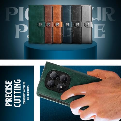 Image of WOW IMAGINE Shock Proof Flip Cover Back Case for Mi Redmi Note 15 5G 2025 | Poco M8 5G (Magnetic Button Flip Case | Wallet Pockets & Stand | Leather Finish | Forest Green)