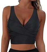 Firpearl Women's Underwire Bikini Tops Only - Longline Swimsuit Top Criss Cross Push Up Swim Crop...