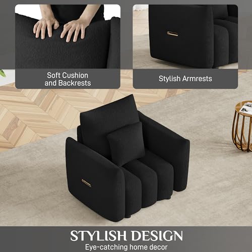 Image of OUYESSIR 38 inch Modern Accent Single Sofa Chair, Comfy Deep Seat Teddy Living Room Chair, Leisure Boucle Reading Sofa Arm Chair for Bedroom, Office, Apartment, Black
