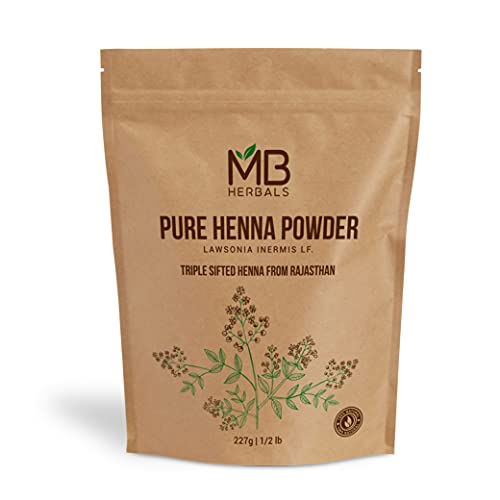 MB Herbals 100% Natural & Pure Henna Powder 227 Gram | 8 oz / 0.5 lb | For Natural Orange-Red Hair Color | Triple Sifted | Raw | Non-Radiated |100% Pure Rajasthan Henna from Marwar region