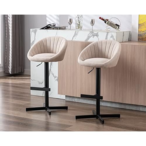 CIMOTA Swivel Adjustable Bar Stools Set of 2 Modern Counter Stools Bar Chairs with Back for Dining Room/Kitchen Island/Home Bar, 25-33 Inch Seat Height, Beige Terrycloth