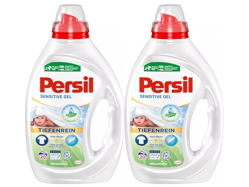Persil Sensitive Gel 40 WL (2 x 20 lavados), detergente líquido para alérgicos y bebés, con aloe vera calmante para pieles sensibles, eficaz de 20 °C a 95 °C
