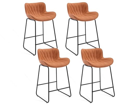 DAYALANE Tabourets de Bar Lot de 4 en Cuir PU Chaise de Bar avec Repose-Pieds Chaise Haute Bar Confortable Pieds en Traîneau, Orange