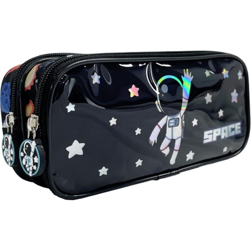 Estojo Escolar KIT Space – Retangular, Compartimento Duplo e Zíper Reforçado - Ideal para Canetas, Lapis e Material Escolar.