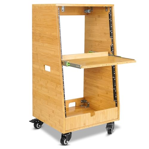 Sound Town STBR-ST16T Bamboo Slanted 16U Rack