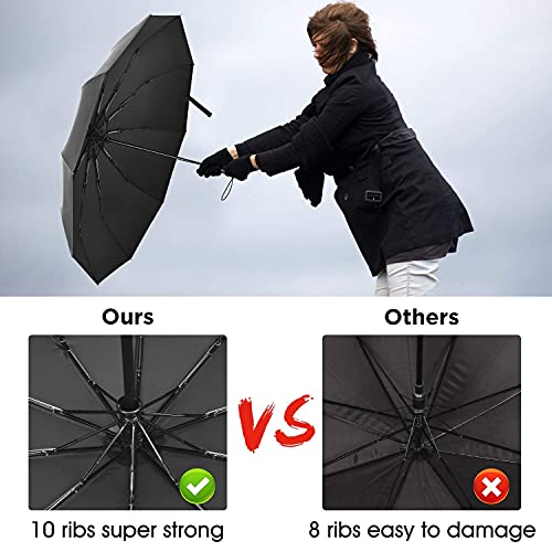 H S T Compact Travel Uv Sun Umbrella Windproof Small Umbrella For Rain,45Inch Folding Mini Upf Umbrella Automatic Open And Close,Wood Handle Portable Umbrella For Men/Women/Backpack-Black #TOP2