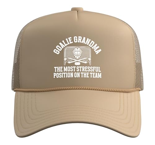 Funny Hockey Goalie Grandma of A Hockey Keeper Grandmother Trucker Hat with Adjustable Mesh Back, Khaki