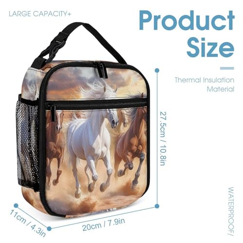 Horses Running 3 PCS Backpack Set Casual Daypack with Insulated Lunch Bag & Pencil Case4