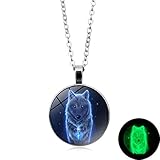 joyeria pamela lobos Tamaño del colgante: 25 mm Présent Pendentif Patrón Lobo joyería clásica de cristal de la bóveda colgante de la aleación collar brillan en la oscuridad collar encanto hombres de las mujeres Punk ( Metal Color : Silver )