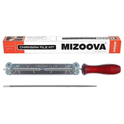 MIZOOVA - Chainsaw Sharpener Kit, 2 Round Files 3/16 (4.8 mm), Filing Guide Holder and Hardwood Handle