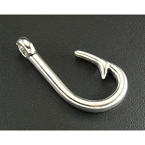 ZHANGMM 10 pcs Silver Color Large Fish Hook Charm Pendants Metal Bracelet Necklace Jewelry Findings-antique silver Cover
