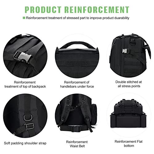 Caluomatt Large Military Tactical Backpack For Men, Black Military Backpack For Men And Women, 50-60L Bug Out Bag Army 3 Days Assault Pack Bag Rucksack With Molle System #TOP2