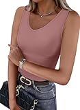 WIHOLL Sleeveless Shirts for Women Casual Summer Fashion 2025 Slimming Fitted Tank Tops for Teen Girls Grey Pink XS