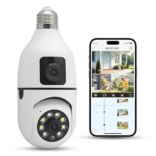 YnGia Light Bulb Security Camera, Dual Lens HD Light Bulb Camera 360 Degree Wireless Wifi Lightbulb with E27 Light Socket