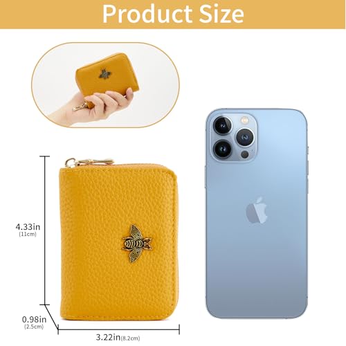 WOZEAH Leather Credit Card Holder for Women Wallet RFID Blocking Zipper Wallet Card Case Business（Yellow）3