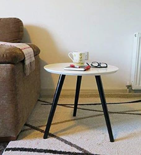 Image of Foldable Round Shaped Side Table /Tea Coffee Breakfast Table (Black-White, Engineered Wood)