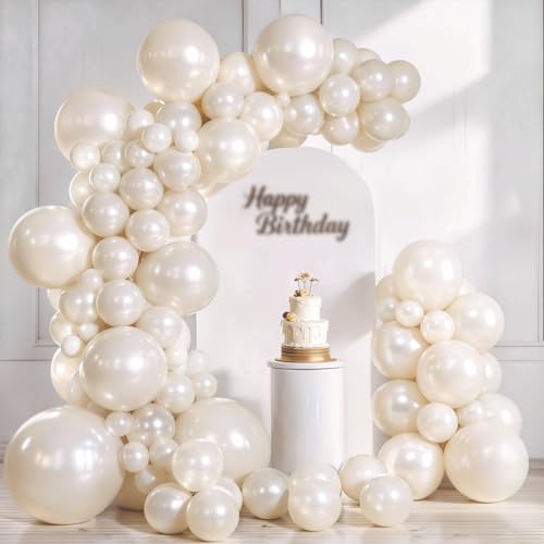 Pearl Sand White Balloons Arch Kit,Double Stuffed White Ivory Beige Cream Balloon Different Sizes 18/12/10/5 Inch Off White Balloon for Wedding Engagement Birthday Bachelorette Decorations by Zesliwy - Used condition - US$14.43