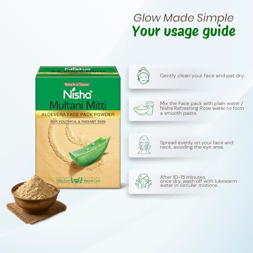 Image of Nisha Aloevera Multani Mitti for Face 100g | Fuller's Earth Powder | Natural Oil Control, Acne & Tan Removal | Skin Brightening Face Pack