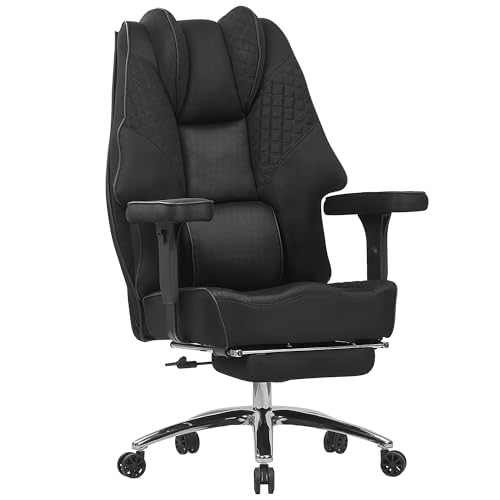 VECELO Big and Tall Office Chair 400lbs, Mesh High Back Computer Chair with Foot Rest, Ergonomic Desk Chair with Lumbar Support and Armrest, Black