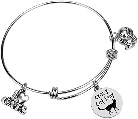 Hazado Cat Charm Bracelet for Women Girls Cat Lover Gift Kitty Bangle Bracelet Crazy Cat Lady