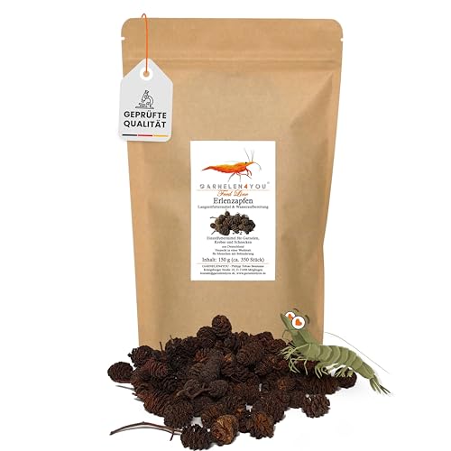 GARNELEN4YOU Erlenzapfen natürliche Wasseraufbereitung & Langzeitfuttermittel Alder Cones für Garnelen Krebse Schnecken & Fische ca. 350 Stück (150 g) Made in Germany