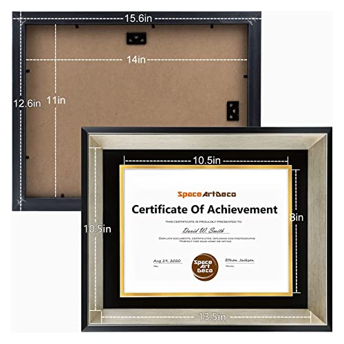 Space Art Deco, 11X14 Black Silver Design Diploma Frame Black Over Gold Double Mat For 8.5X11 Certificates And Documents Sawtooth Hangers Wall Mount (1-Pack, Black/Silver) #TOP4