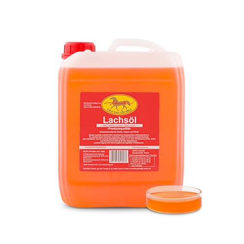 Horse-Direkt Premium Lachsöl 2,5 Liter Kanister Für Hunde & Katzen - Kaltgepresst Ohne Zusatz, Fischöl Mit Omega 3 und Omega 6 Fettsäuren, Barf Öl Ergänzung, Gesundes Naturprodukt